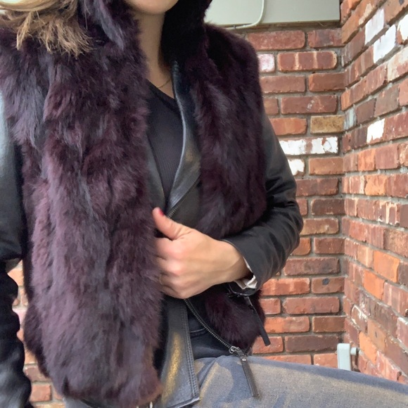 Adrienne Landau slim rabbit fur vest M Merlot - Picture 10 of 11